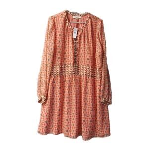 Loft Size Large Floral Button Swing Dress Orange Peach Green Boho Cottagecore